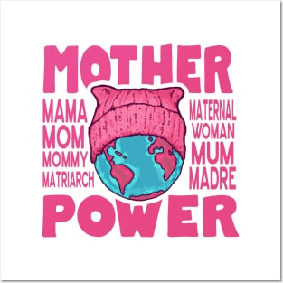 Mother Power - Pink Cat Hat Earth Posters and Art